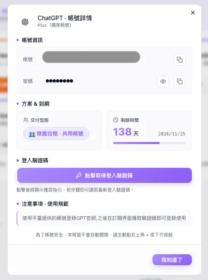Premlogin的ChatGPT共用帳號詳情
